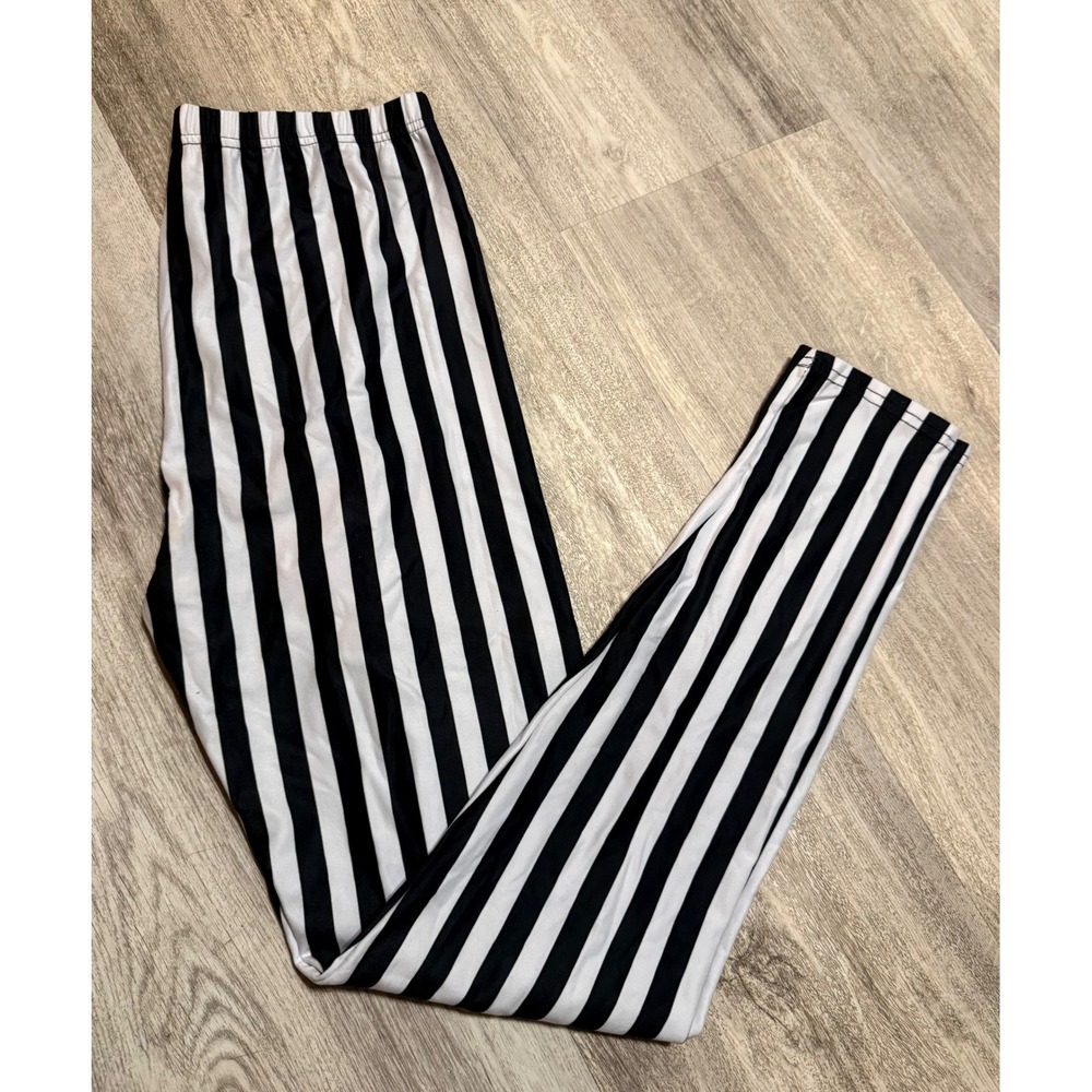 Womens Black White Striped Leggings Pants Boho‎ Casual Size M